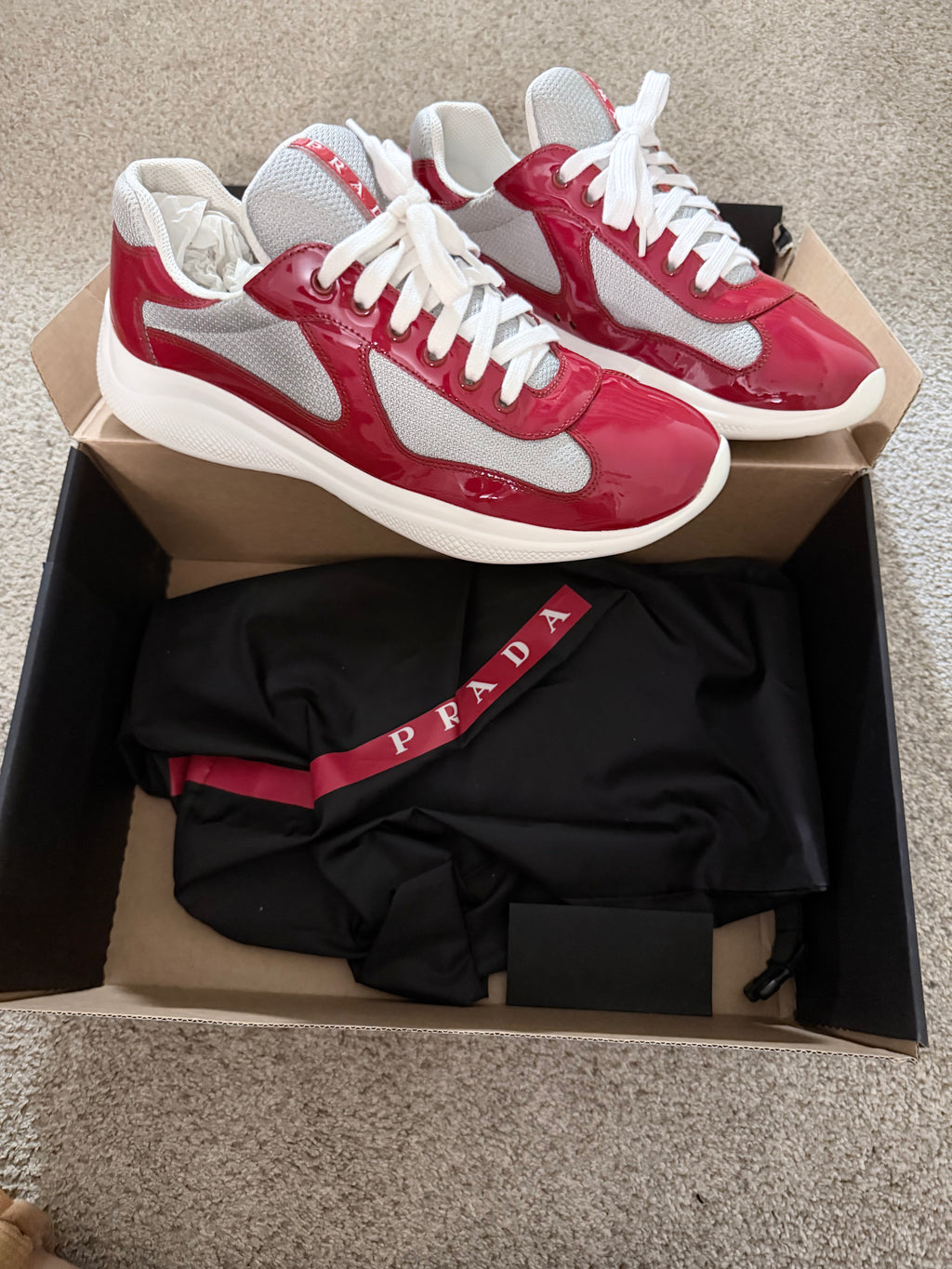 Patent leather and technical fabric Prada America's Cup sneakers
